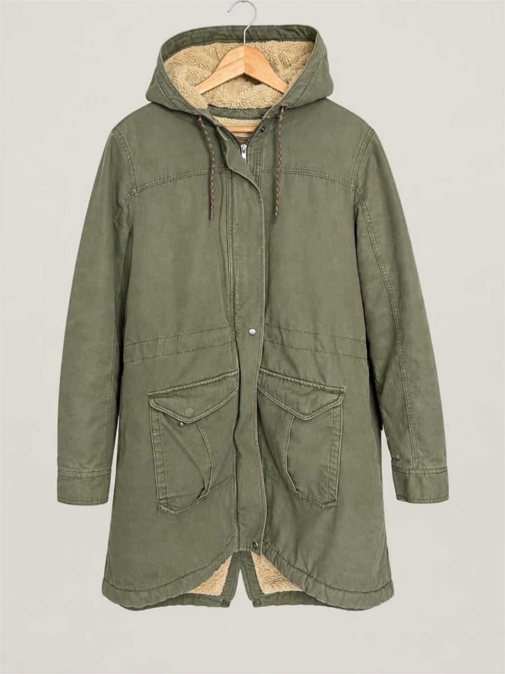 Patagonia Prairie Dawn Insulated Parka XL Olive Green Sherpa Lined Coat